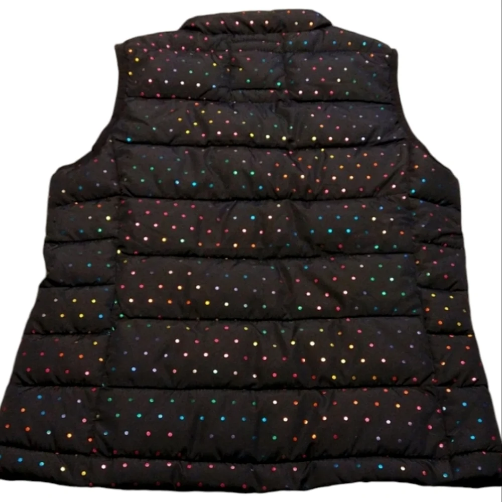 GAP navy puffer vest with rainbow colored polka dots size L